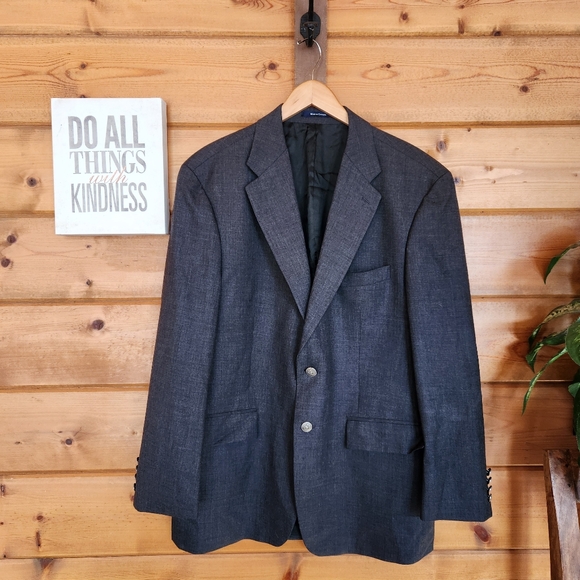 Chaps Ralph Lauren Gray Twill 100%Wool Blazer Sport Coat Vintage Union Sz 44 R